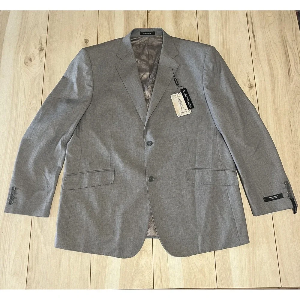 Statement NEW Italy Confidence Pure Handmade Blazer Gray Wool Mens Size 44R